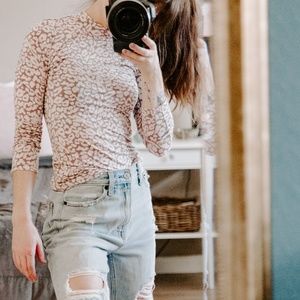 Free People Leopard Print Mock-Neck Long Sleeve